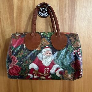 NORDIC HOUSE Designs NYC CHRISTMAS Handbag SANTA, Coated Canvas Leather Handle